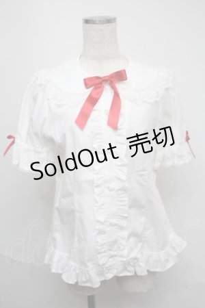 画像: Angelic Pretty / ハートレース半袖ブラウス  シロ×アカ S-25-05-19-002-AP-BL-SZ-ZS