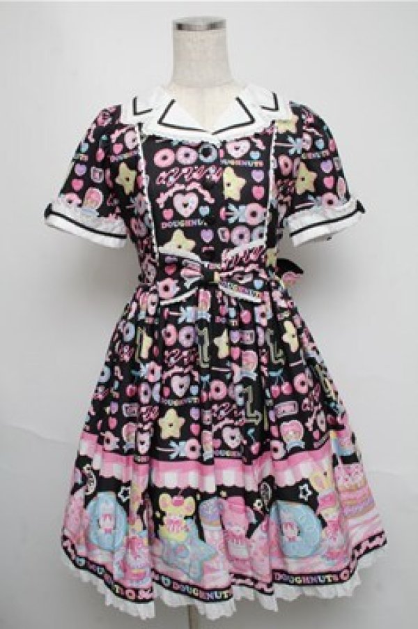 画像1: Angelic Pretty / Toy's Donut Dinerワンピース  クロ S-25-05-20-001-AP-OP-SZ-ZS (1)