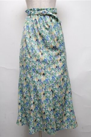 画像: F&A / ペイントチューリップ柄マーメイドスカート  グリーン S-25-05-20-041-LO-SK-HR-ZS