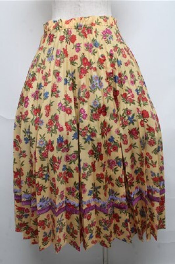 画像2: Jane Marple Dans Le Salon / Flowers of Jouy double accordion skirt  イエロー S-25-05-20-042-JM-SK-HR-ZT019 (2)