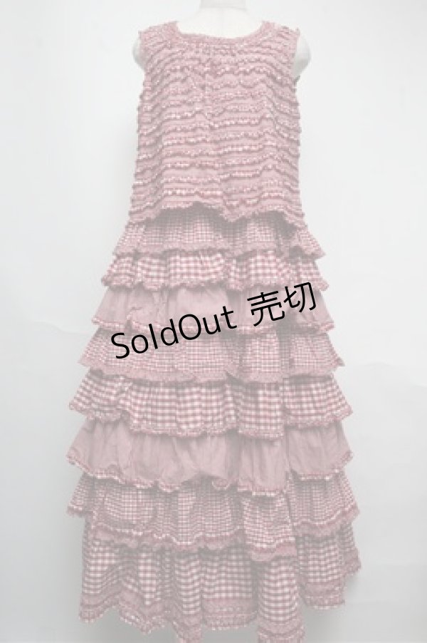 画像1: PINK HOUSE / ギンガムチェックパッチワークワンピース  赤 S-25-05-20-1031-LO-OP-HR-ZS (1)
