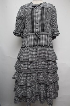 画像: alcali / コットンギンガム前開きワンピース  黒ｘ白 S-25-05-20-1033-LO-OP-AS-ZS