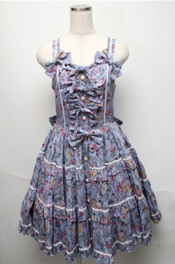 画像1: metamorphose / ガーデニングくまちゃんティアードジャンパースカート  ブルー系 S-25-05-20-029-ME-OP-AS-ZS (1)
