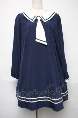 画像: Amavel / セーラーAラインワンピース  紺 S-25-05-21-043-CA-OP-HR-ZS