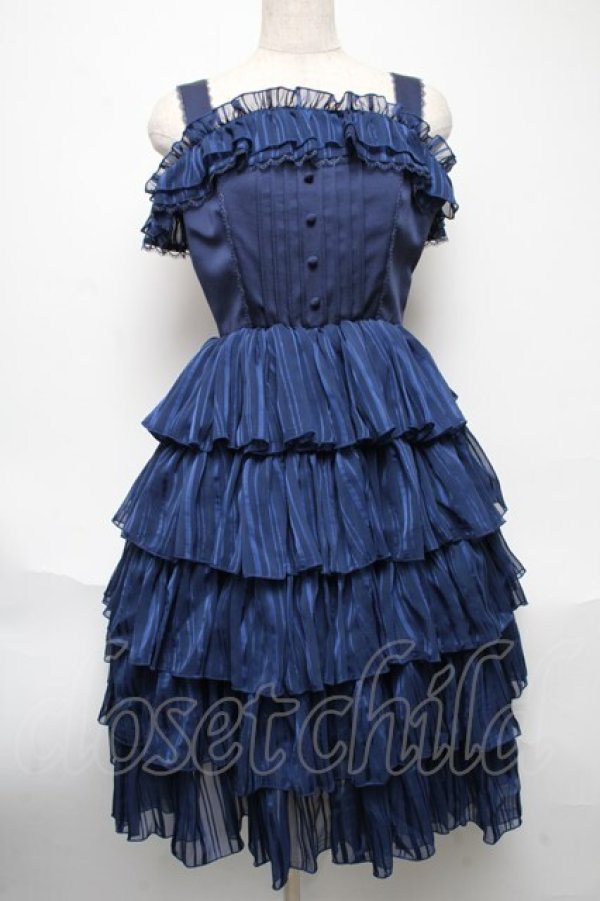 画像1: ATELIER PIERROT / シャイニーシフォンコルセットドレス  紺 S-25-05-21-047-EL-OP-HR-ZS (1)