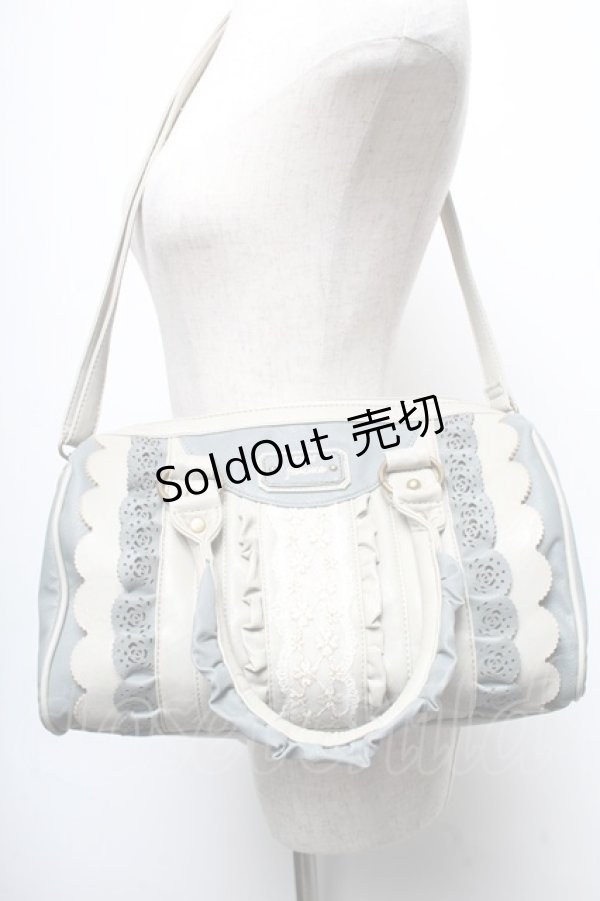 画像1: axes femme / 合皮配色フリルボストン  グレーｘサックス S-25-05-21-008-AX-BG-HR-ZS (1)
