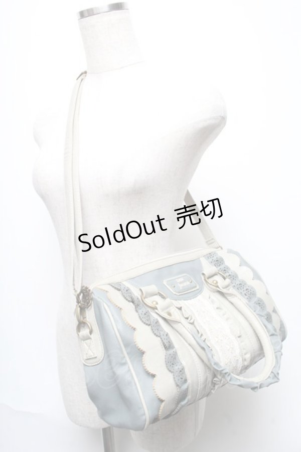 画像2: axes femme / 合皮配色フリルボストン  グレーｘサックス S-25-05-21-008-AX-BG-HR-ZS (2)