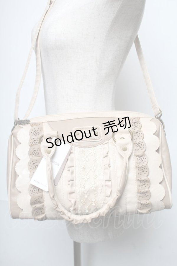 画像1: axes femme / 合皮配色フリルボストン  ベージュ S-25-05-21-011-AX-BG-HR-ZS (1)