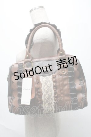 画像: axes femme / 合皮配色フリルボストン  ブラウン S-25-05-21-003-AX-BG-HR-ZS