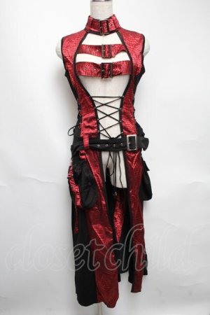 画像: Qutie Frash / ベルトロングベスト  黒ｘ赤 S-25-05-22-1046-QU-TO-HR-ZS