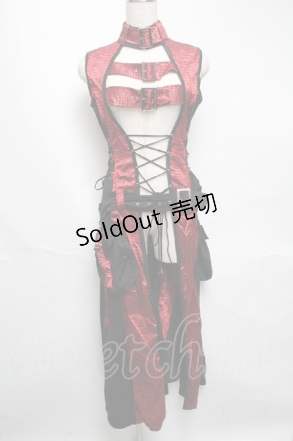 画像1: Qutie Frash / ベルトロングベスト  黒ｘ赤 S-25-05-22-1046-QU-TO-HR-ZS (1)