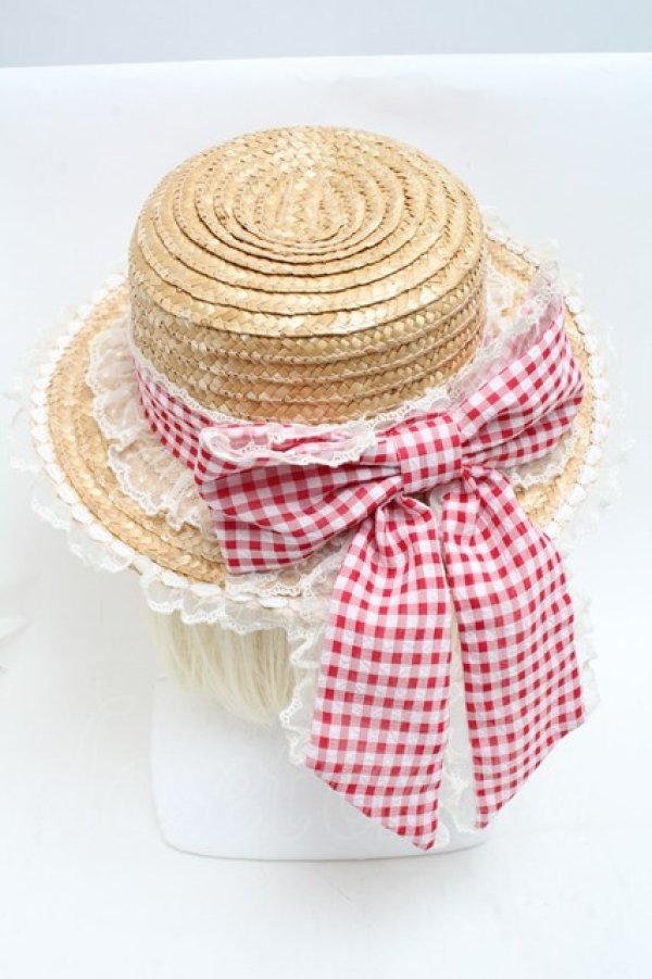 画像4: Angelic Pretty / LovelyチェックストローHat  オフｘ赤 S-25-05-22-011-AP-AC-AS-ZS (4)