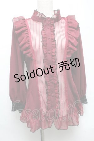 画像: Qutie Frash / フリル立ち襟ブラウス  ワイン S-25-05-22-015-QU-BL-HR-ZS