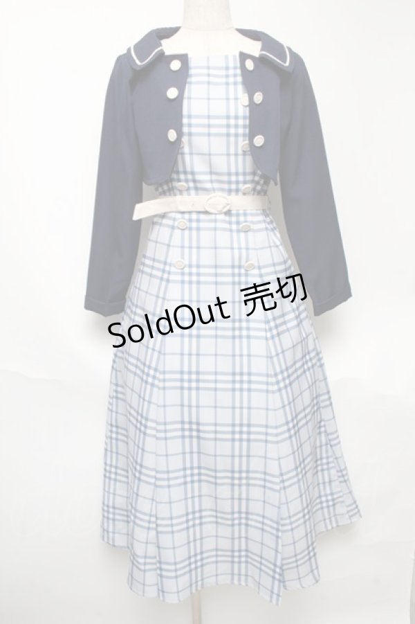 画像1: an another angelus / ジャケット付きダブル釦チェックワンピース  紺 S-25-05-22-030-CA-OP-AS-ZT053 (1)