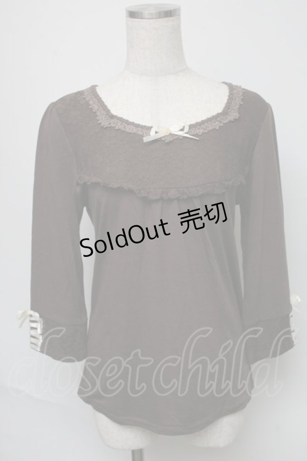 画像1: axes femme / リボン付き七分袖インナープルオーバー  ブラウン S-25-05-23-013-AX-TO-AS-ZS (1)