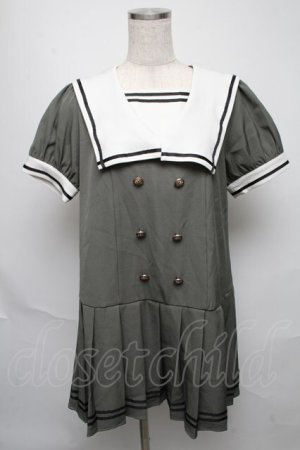 画像: Amavel / 配色セーラーワンピース  カーキ S-25-05-23-023-CA-OP-HR-ZS