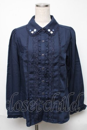 画像: axes femme / 巻きバラ付きブラウス  紺 S-25-05-23-025-AX-BL-AS-ZS