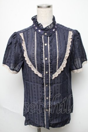 画像: axes femme / スパンボイルパフ袖ブラウス  紺 S-25-05-23-026-AX-BL-AS-ZS