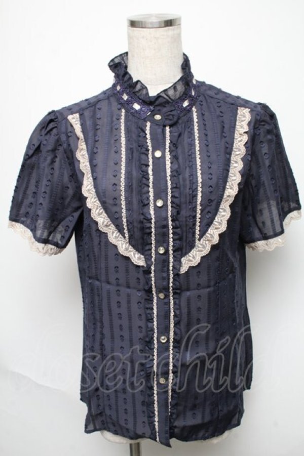 画像1: axes femme / スパンボイルパフ袖ブラウス  紺 S-25-05-23-026-AX-BL-AS-ZS (1)