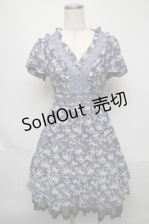 画像: axes femme / ローズリーフ柄ティアードワンピース  ブルー S-25-05-23-027-AX-OP-AS-ZS
