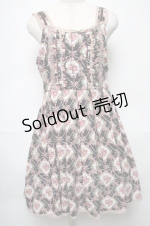 画像: axes femme / お花モチーフ付き花柄ワンピース  黒 S-25-05-24-049-AX-OP-AS-ZS