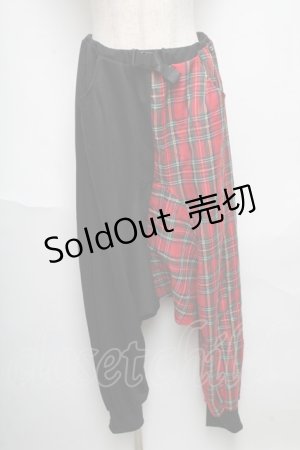 画像: Drug Honey / チェック切替サルエルパンツ  赤ｘ黒 S-25-05-24-054-PU-PA-AS-ZS