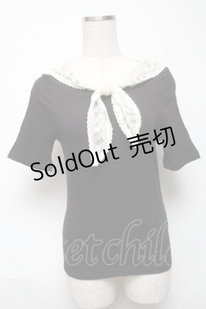 画像: Fi.n.t / レーススカーフ衿テレコT  黒 S-25-05-24-026-CA-TO-HR-ZS