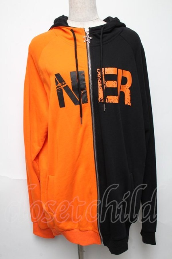 画像1: NieR Clothing / バイカラーパーカー  黒ｘオレンジ S-25-05-24-041-PU-TO-AS-ZS (1)
