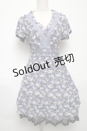画像: axes femme / ローズリーフ柄ティアードワンピース  ブルー S-25-05-24-043-AX-OP-AS-ZS