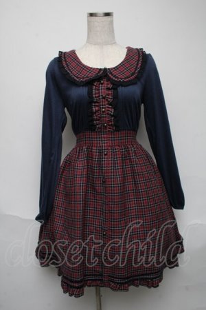 画像: axes femme NOSTALGIE / チェック切替ワンピース  赤ｘ紺 S-25-05-25-047-AX-OP-HR-ZS