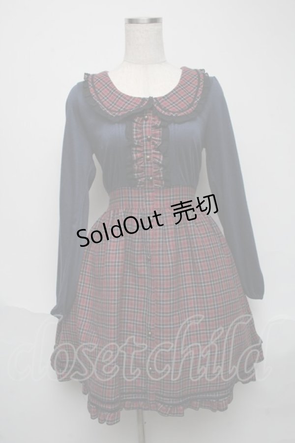 画像1: axes femme NOSTALGIE / チェック切替ワンピース  赤ｘ紺 S-25-05-25-047-AX-OP-HR-ZS (1)