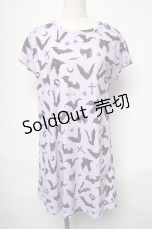 画像: LISTEN FLAVOR / コウモリ総柄ワンピース  パープル S-25-05-28-052-PU-OP-HR-ZS
