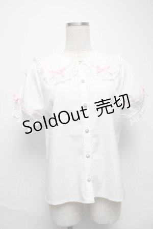 画像: axes femme kawaii / 梯子レース半袖ブラウス  白ｘピンク S-25-05-28-022-AX-BL-AS-ZI