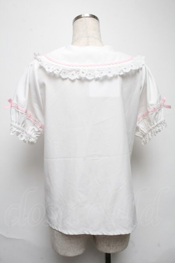 画像2: axes femme kawaii / 梯子レース半袖ブラウス  白ｘピンク S-25-05-28-022-AX-BL-AS-ZS (2)