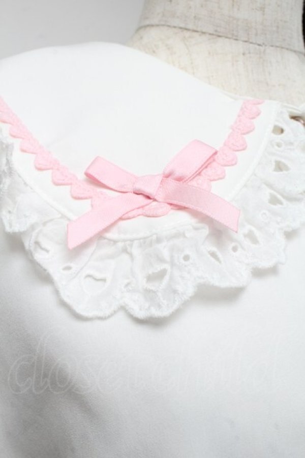 画像3: axes femme kawaii / 梯子レース半袖ブラウス  白ｘピンク S-25-05-28-022-AX-BL-AS-ZS (3)