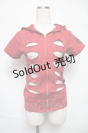画像: PEACE NOW / プリントｘダメージ半袖パーカー  赤 S-25-05-28-029-PU-TO-HR-ZS