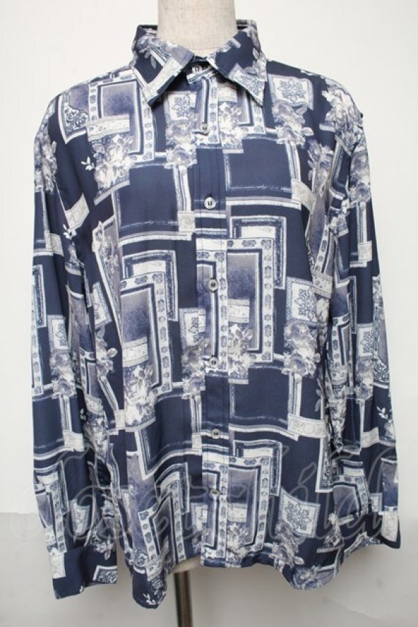 画像1: axes femme / フラワー×額縁ptシャツ M 紺 S-25-05-29-039-AX-TO-AS-ZI (1)