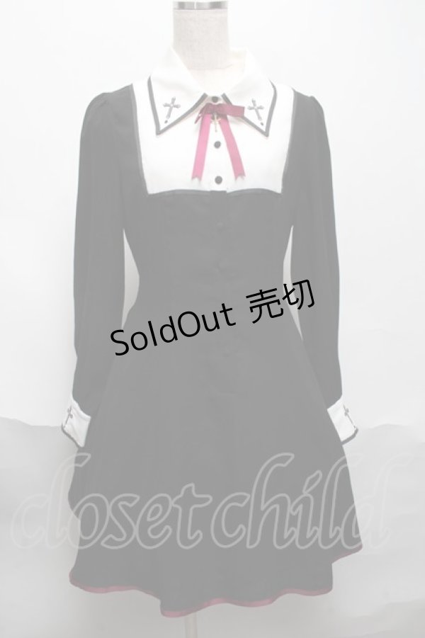 画像1: Amavel / クロス刺繍ヨーク配色ワンピース  黒 S-25-05-29-049-CA-OP-HR-ZS (1)