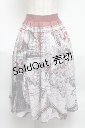 画像: 【SALE】axes femme NOSTALGIE / ヴィンテージマップ柄 スカート  ワイン S-25-05-29-059-AX-SK-AS-ZT403