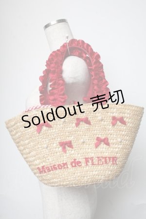画像: Maison de FLEUR / パールフリルハンドルカゴバッグ  赤 S-25-06-01-021-LO-BG-HR-ZS