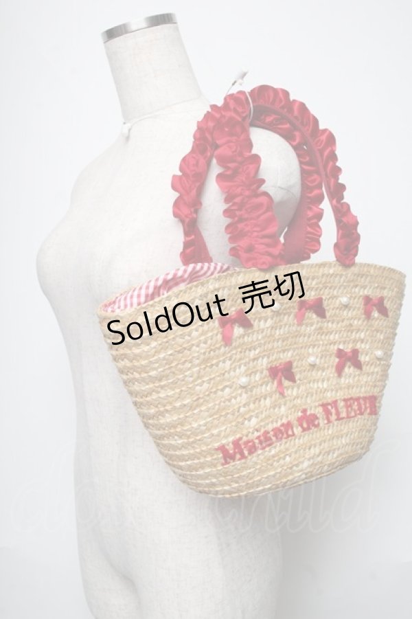 画像2: Maison de FLEUR / パールフリルハンドルカゴバッグ  赤 S-25-06-01-021-LO-BG-HR-ZS (2)