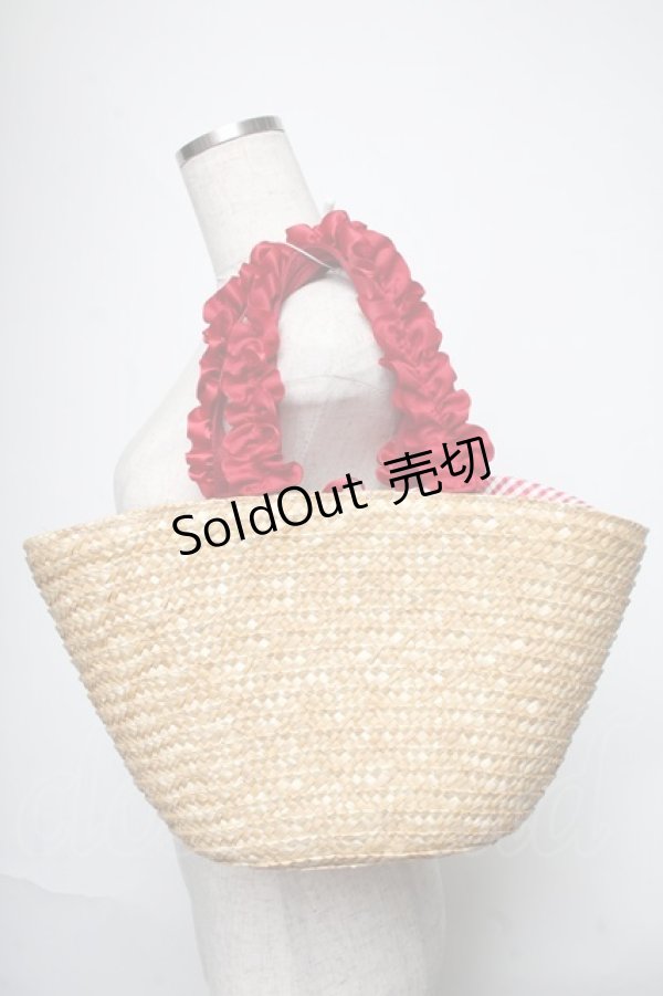 画像3: Maison de FLEUR / パールフリルハンドルカゴバッグ  赤 S-25-06-01-021-LO-BG-HR-ZS (3)