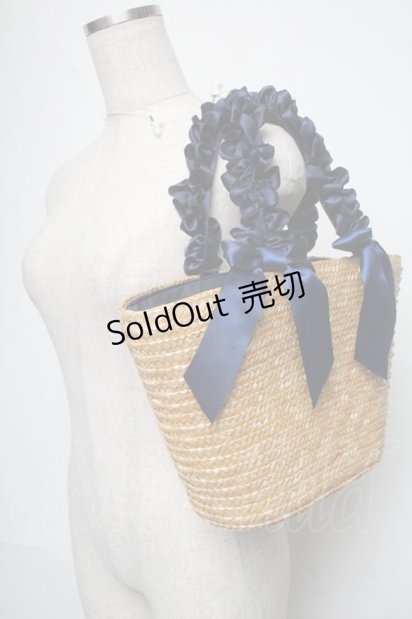 画像2: Maison de FLEUR / フリルハンドルかごバッグ  ネイビー S-25-06-01-022-LO-BG-HR-ZS (2)