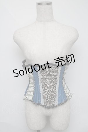 画像: abilletage / フロッキーとシャンタンのサイドレースアップショートコルセット  サックスｘベージュ S-25-06-03-026-GO-TO-AS-ZS