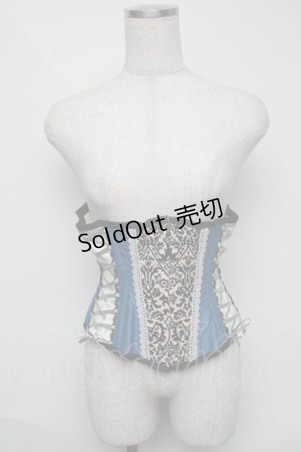 画像1: abilletage / フロッキーとシャンタンのサイドレースアップショートコルセット  サックスｘベージュ S-25-06-03-026-GO-TO-AS-ZS (1)