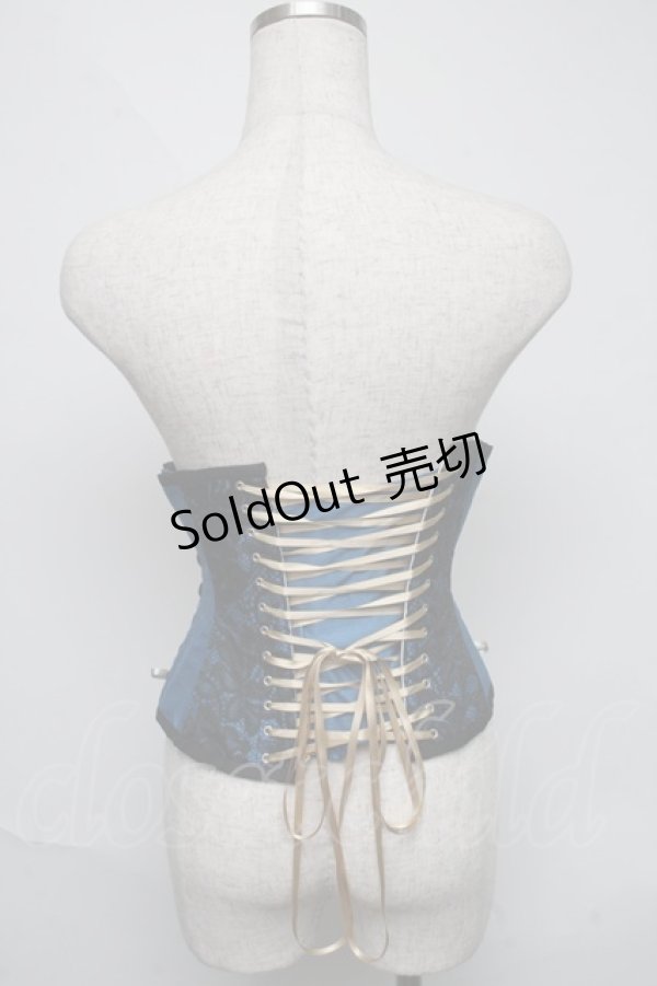 画像2: abilletage / フロッキーとシャンタンのサイドレースアップショートコルセット  サックスｘベージュ S-25-06-03-026-GO-TO-AS-ZS (2)