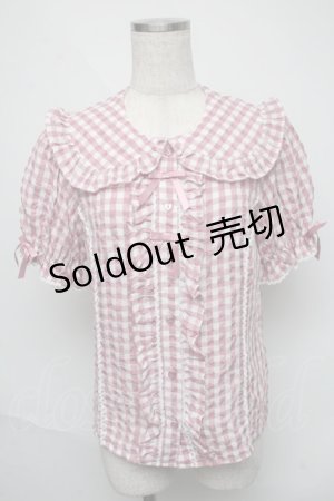 画像: axes femme kawaii / ギンガムチェック半袖ブラウス  ピンク S-25-06-03-030-AX-BL-AS-ZS