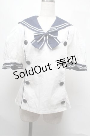 画像: metamorphose / セーラーダブル釦ブラウス 白ｘ紺 S-25-06-04-012-ME-BL-AS-ZS
