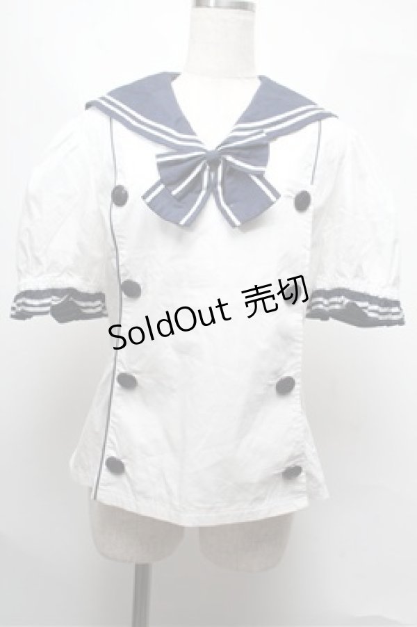 画像1: metamorphose / セーラーダブル釦ブラウス 白ｘ紺 S-25-06-04-012-ME-BL-AS-ZS (1)