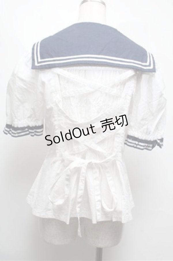 画像2: metamorphose / セーラーダブル釦ブラウス 白ｘ紺 S-25-06-04-012-ME-BL-AS-ZS (2)